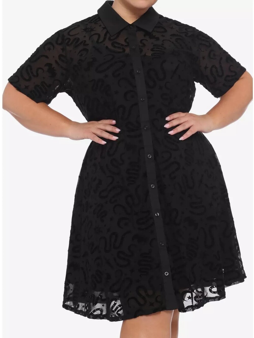 Hot Topic Snake Flocked Button Front Collar Dress
